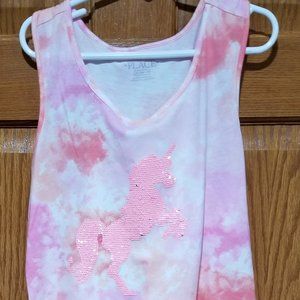 The Children's Place Girls XL 14 Flip Sequin Unicorn Sleeveless Pink Dress NWT